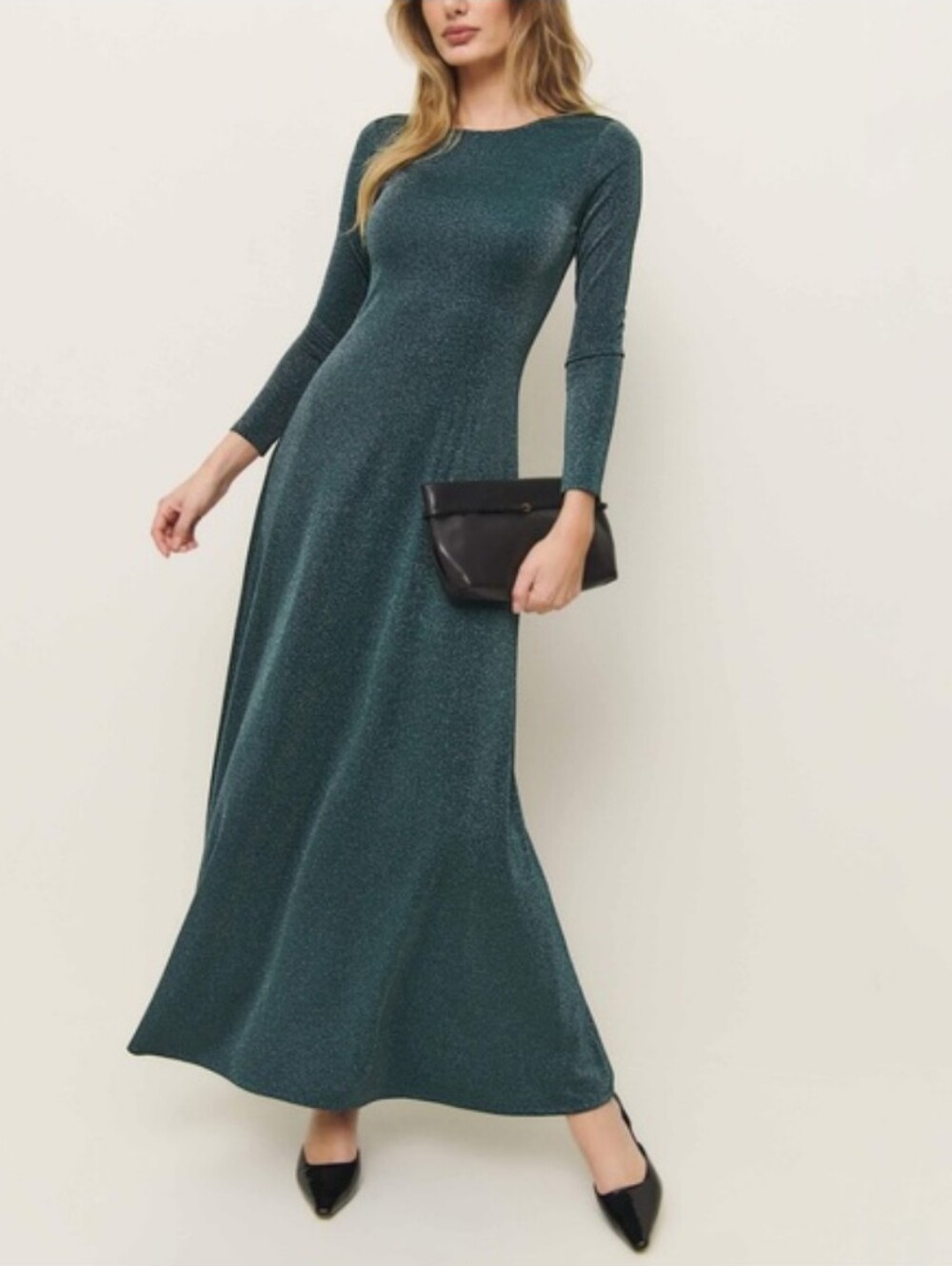 Fairy Elegant Metallic Reformation Kori Knit Teal Green Sparkle Maxi Dress Small